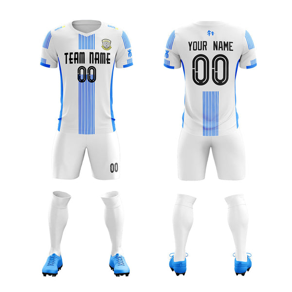 Custom White Blue Training Uniform Soccer Sets Jersey | BuyFootballJersey