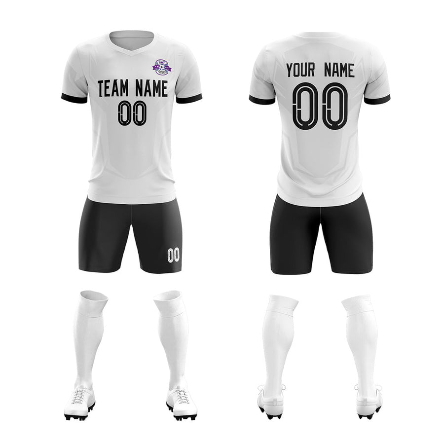 Custom White Black Black Training Uniform For Men Soccer Sets Jersey | BuyFootballJersey