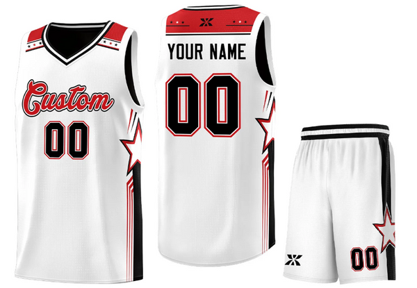 Custom White Red Star Graffiti Pattern Sports Uniform Basketball Jersey | BuyFootballJersey