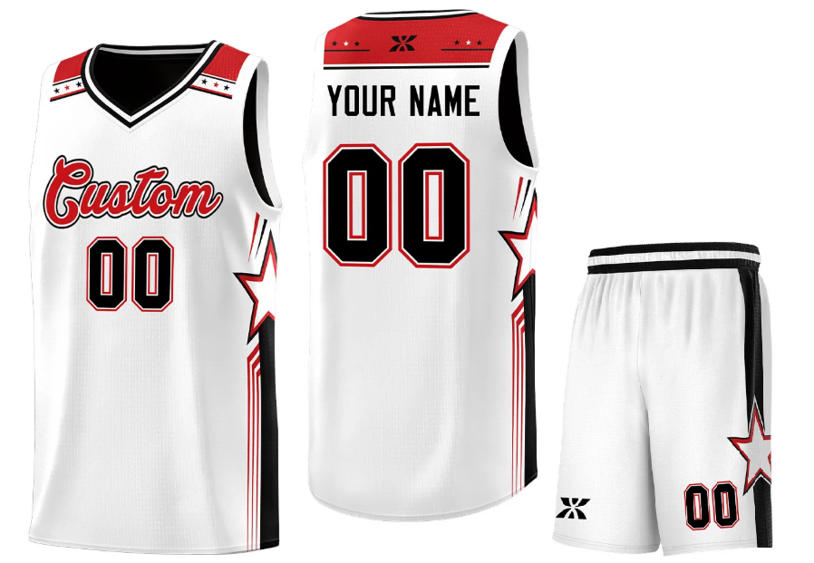 Custom White Red Star Graffiti Pattern Sports Uniform Basketball Jersey | BuyFootballJersey