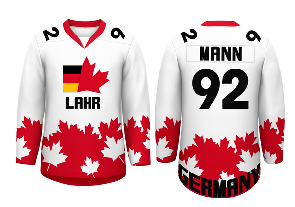 Custom White Red-Black Personalized Raglan Sleeves V-Neck Hockey Jersey | BuyFootballJersey