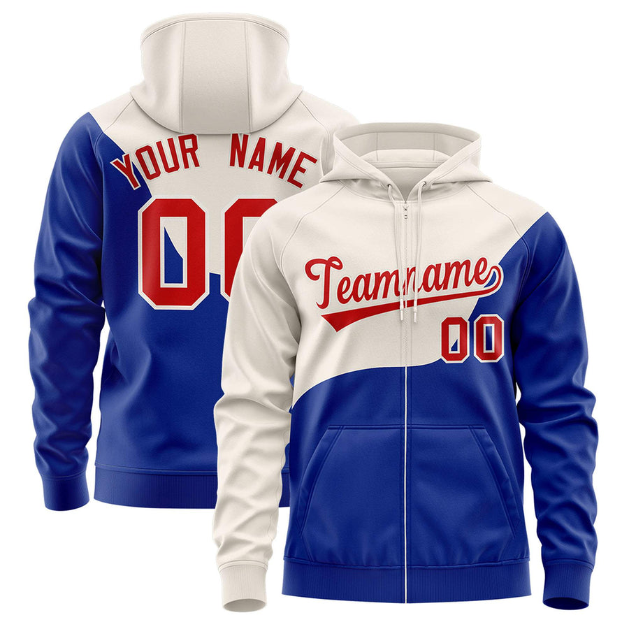 Custom Cream Royal Color Block Varsity Full-Zip Letterman Wave Jacket Hoodie | BuyFootballJersey