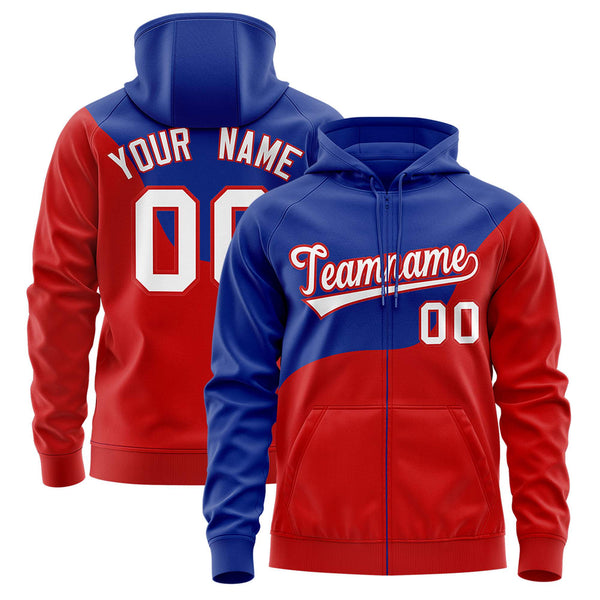 Custom Royal Red Color Block Varsity Full-Zip Letterman Wave Jacket Hoodie | BuyFootballJersey