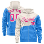 Custom Cream Powder Blue Color Block Varsity Full-Zip Letterman Wave Jacket Hoodie | BuyFootballJersey