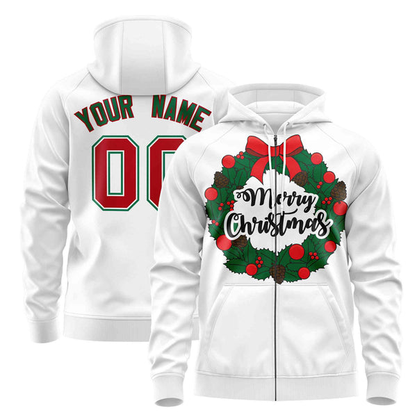 Custom White Red Christmas Graffiti Pattern Athletic Full-Zip Hoodie | BuyFootballJersey