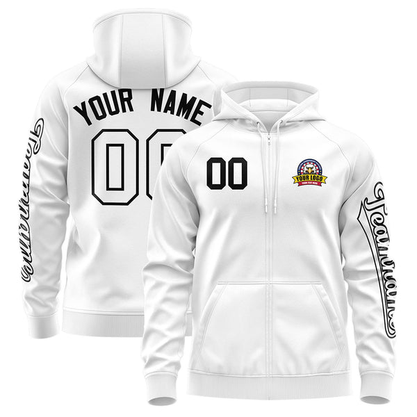 Custom White Black Varsity Full-Zip Letterman Classic Jacket Hoodie | BuyFootballJersey