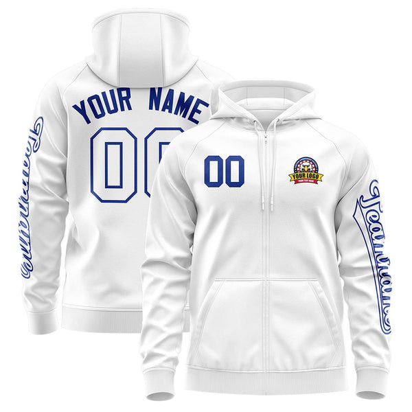 Custom White Royal Varsity Full-Zip Letterman Classic Jacket Hoodie | BuyFootballJersey
