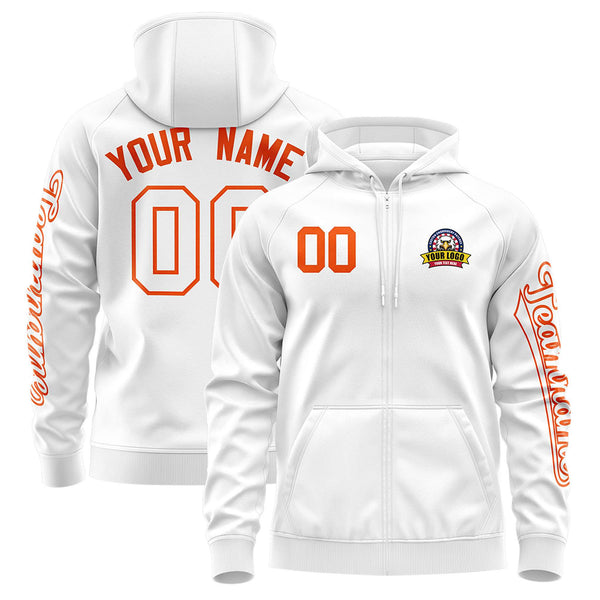 Custom White Orange Varsity Full-Zip Letterman Classic Jacket Hoodie | BuyFootballJersey