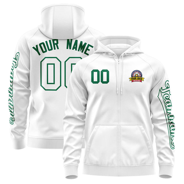 Custom White Kelly Green Varsity Full-Zip Letterman Classic Jacket Hoodie | BuyFootballJersey