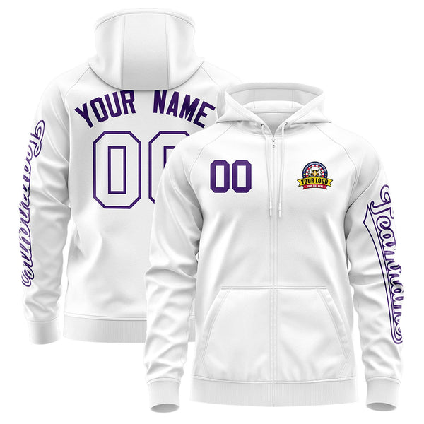Custom White Purple Varsity Full-Zip Letterman Classic Jacket Hoodie | BuyFootballJersey