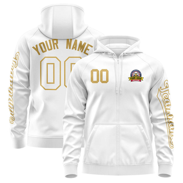 Custom White Old Gold Varsity Full-Zip Letterman Classic Jacket Hoodie | BuyFootballJersey