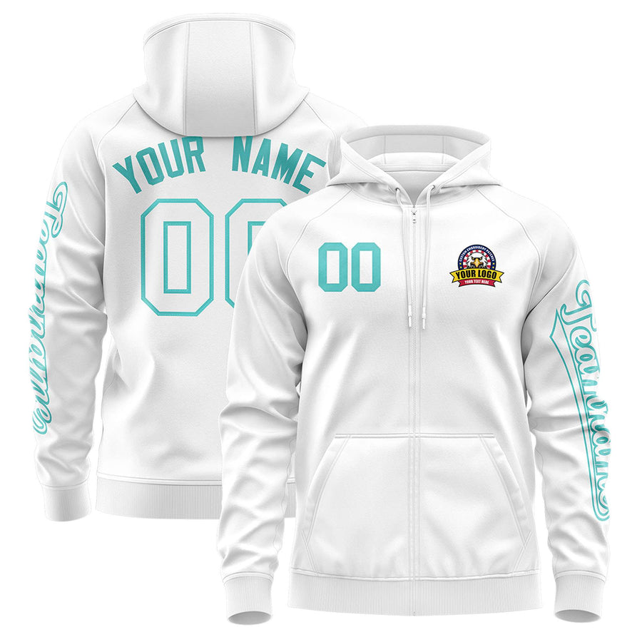 Custom White Bright Green Varsity Full-Zip Letterman Classic Jacket Hoodie | BuyFootballJersey