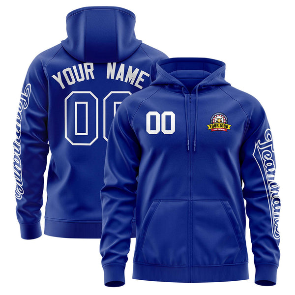 Custom Royal White Varsity Full-Zip Letterman Classic Jacket Hoodie | BuyFootballJersey