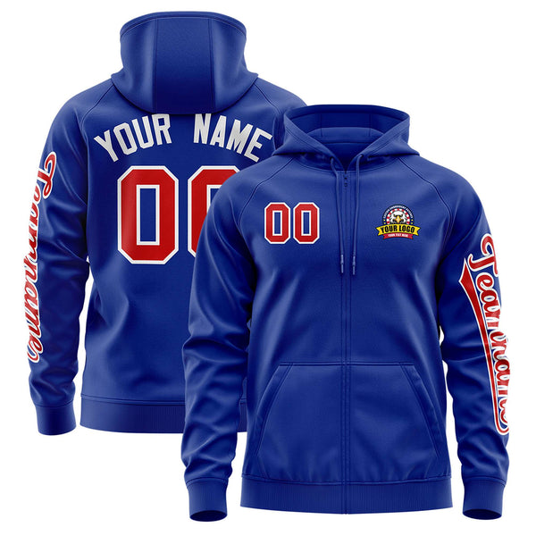 Custom Royal Red Varsity Full-Zip Letterman Classic Jacket Hoodie | BuyFootballJersey