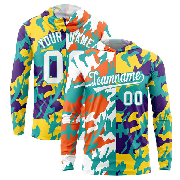 Custom White Orange-Aqua Personalized Camo Design Quick Dry Lightweight Hoodie | BuyFootballJersey