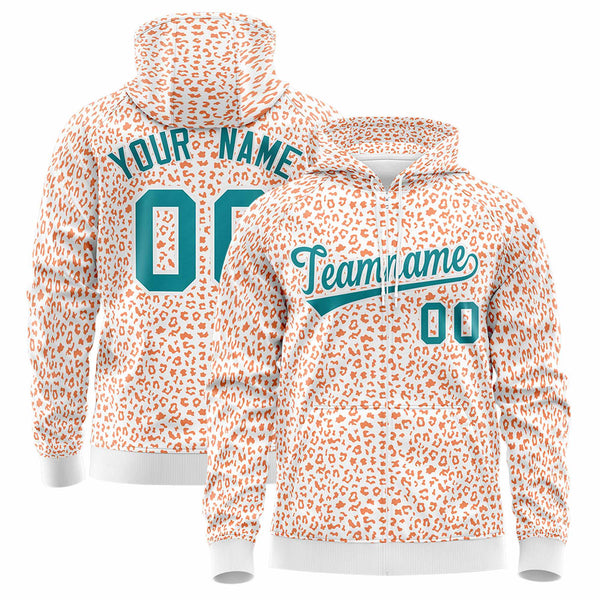 Custom White Orange Varsity Full-Zip Letterman Leopard Print Jacket Hoodie | BuyFootballJersey