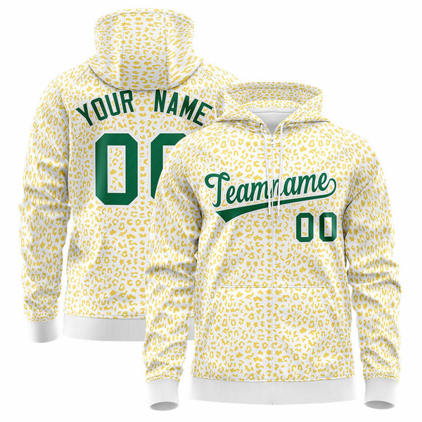 Custom White Gold Varsity Full-Zip Letterman Leopard Print Jacket Hoodie | BuyFootballJersey