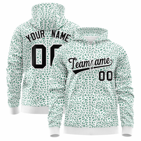 Custom White Kelly Green Varsity Full-Zip Letterman Leopard Print Jacket Hoodie | BuyFootballJersey