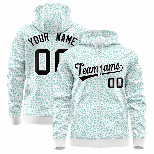 Custom White Bright Green Varsity Full-Zip Letterman Leopard Print Jacket Hoodie | BuyFootballJersey