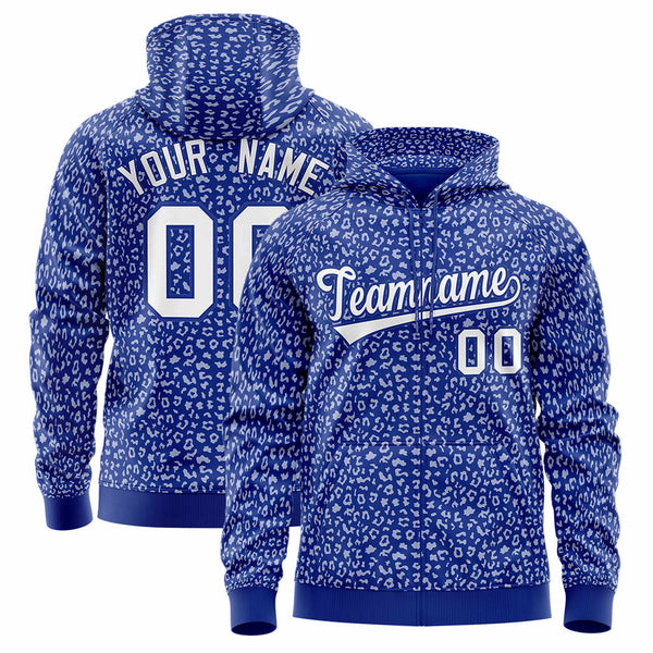 Custom Royal White Varsity Full-Zip Letterman Leopard Print Jacket Hoodie | BuyFootballJersey