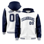 Custom White Navy Raglan Sleeves Varsity Full-Snap Letterman Two Tone Jacket Hoodie | BuyFootballJersey