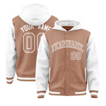 Custom Teabrown White Raglan Sleeves Varsity Full-Snap Letterman Two Tone Jacket Hoodie | BuyFootballJersey