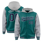 Custom Aqua Gray Raglan Sleeves Varsity Full-Snap Letterman Two Tone Jacket Hoodie | BuyFootballJersey