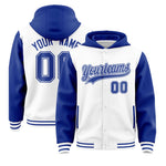 Custom White Royal Raglan Sleeves Varsity Full-Snap Letterman Two Tone Jacket Hoodie | BuyFootballJersey