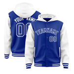 Custom Royal White Raglan Sleeves Varsity Full-Snap Letterman Two Tone Jacket Hoodie | BuyFootballJersey