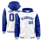 Custom White Royal Raglan Sleeves Varsity Full-Snap Letterman Two Tone Jacket Hoodie | BuyFootballJersey