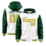 Custom White Green Raglan Sleeves Varsity Full-Snap Letterman Two Tone Jacket Hoodie | BuyFootballJersey