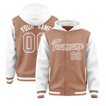 Custom Teabrown White Raglan Sleeves Varsity Full-Snap Letterman Two Tone Jacket Hoodie | BuyFootballJersey