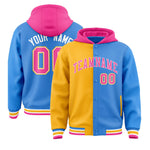 Custom Gold Powder Blue Split Fashion Varsity Full-Snap Letterman Two Tone Jacket Hoodie | BuyFootballJersey