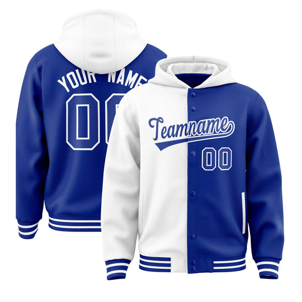Custom White Royal Split Fashion Varsity Full-Snap Letterman Two Tone Jacket Hoodie | BuyFootballJersey