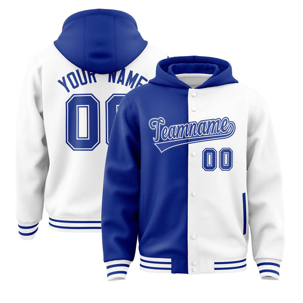 Custom Royal White Split Fashion Varsity Full-Snap Letterman Two Tone Jacket Hoodie | BuyFootballJersey