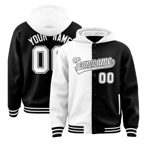 Custom White Black Split Fashion Varsity Full-Snap Letterman Two Tone Jacket Hoodie | BuyFootballJersey