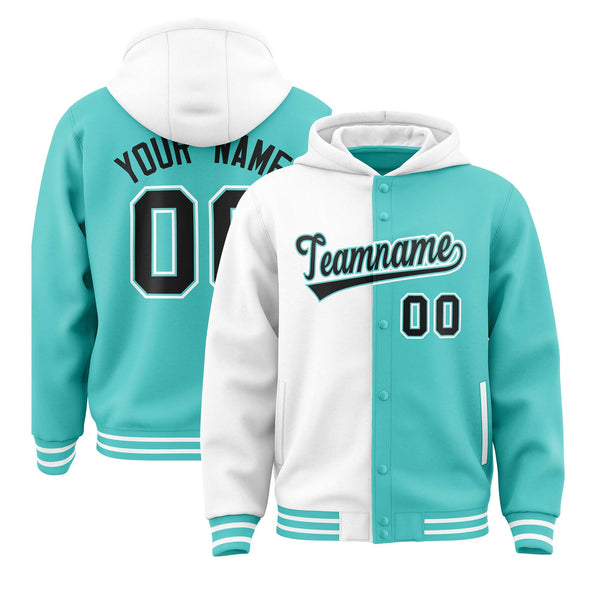 Custom White Bright Green Split Fashion Varsity Full-Snap Letterman Two Tone Jacket Hoodie | BuyFootballJersey