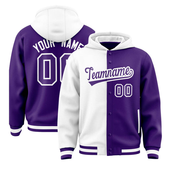 Custom White Purple Split Fashion Varsity Full-Snap Letterman Two Tone Jacket Hoodie | BuyFootballJersey