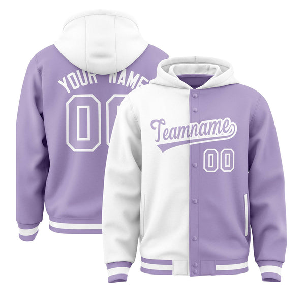 Custom White Light Purple Split Fashion Varsity Full-Snap Letterman Two Tone Jacket Hoodie | BuyFootballJersey