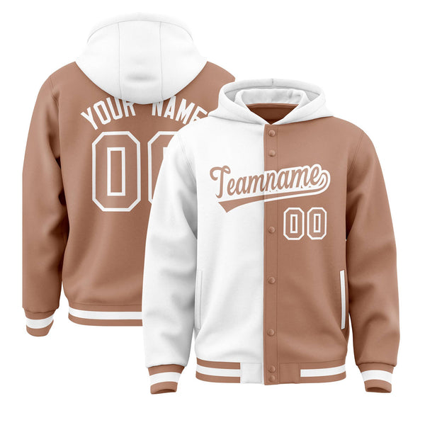 Custom White Light Brown Split Fashion Varsity Full-Snap Letterman Two Tone Jacket Hoodie | BuyFootballJersey