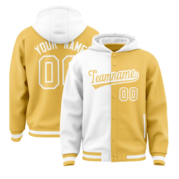 Custom White Khaki Split Fashion Varsity Full-Snap Letterman Two Tone Jacket Hoodie | BuyFootballJersey