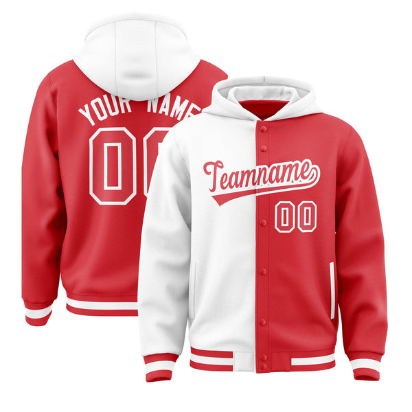 Custom White Light Red Split Fashion Varsity Full-Snap Letterman Two Tone Jacket Hoodie | BuyFootballJersey