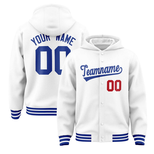 Custom White Royal Varsity Full-Snap Letterman Classic Jacket Hoodie | BuyFootballJersey