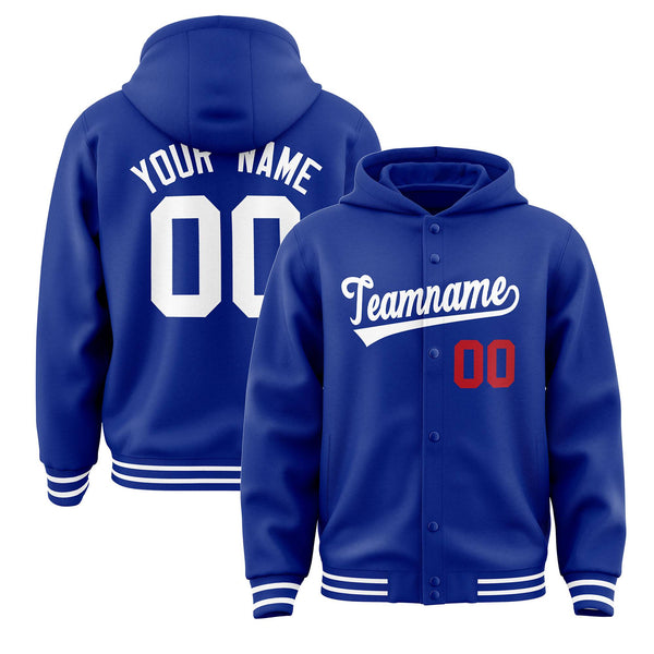 Custom Royal White Varsity Full-Snap Letterman Classic Jacket Hoodie | BuyFootballJersey