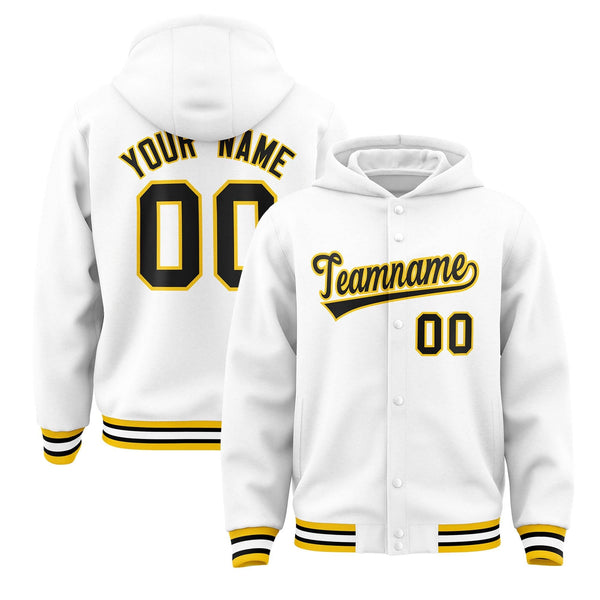 Custom White Black-Gold Varsity Full-Snap Letterman Classic Jacket Hoodie | BuyFootballJersey