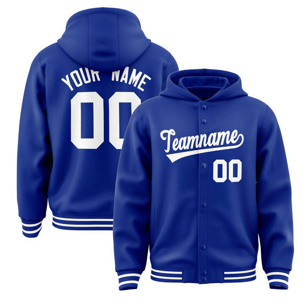 Custom Royal White Varsity Full-Snap Letterman Classic Jacket Hoodie | BuyFootballJersey
