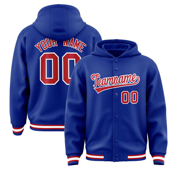 Custom Royal Red-White Varsity Full-Snap Letterman Classic Jacket Hoodie | BuyFootballJersey