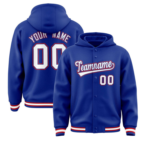 Custom Royal White-Royal Varsity Full-Snap Letterman Classic Jacket Hoodie | BuyFootballJersey