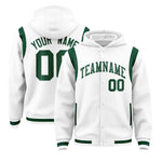 Custom White Green Varsity Full-Snap Letterman Shoulder Color Block Jacket Hoodie | BuyFootballJersey