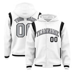 Custom White Silver Varsity Full-Snap Letterman Shoulder Color Block Jacket Hoodie | BuyFootballJersey